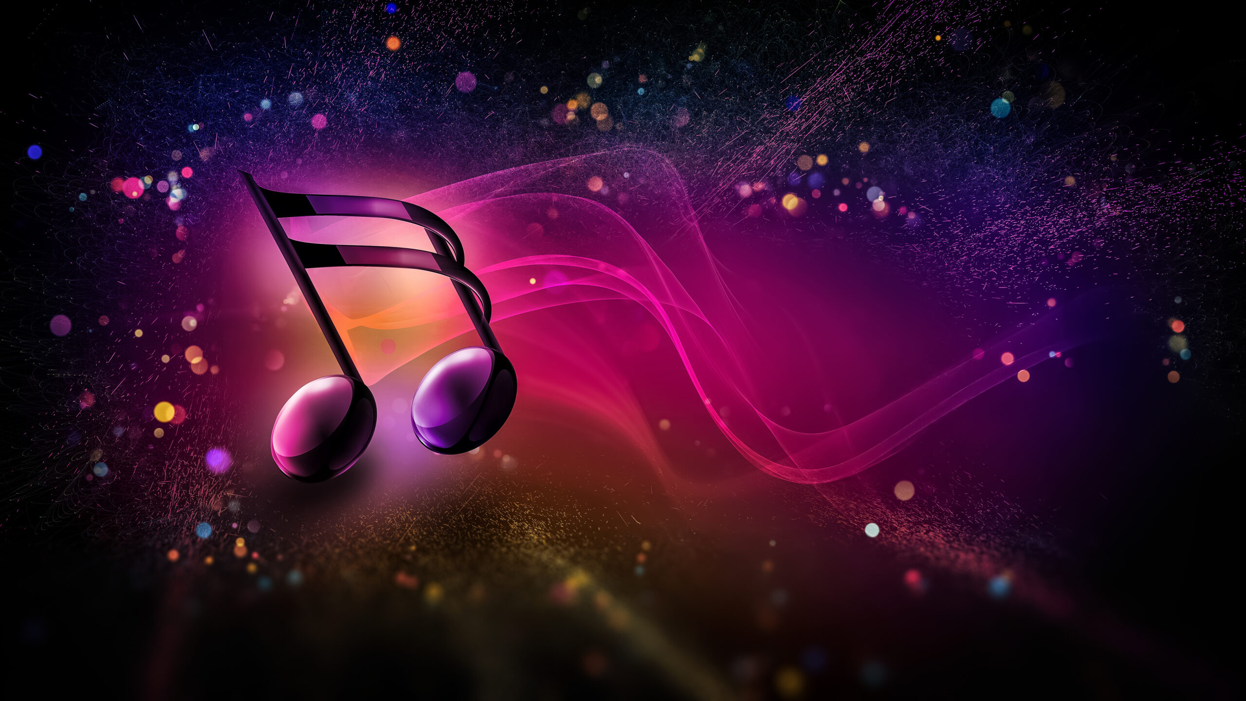 Bright Musical Background with Big Note and Glow in the Dark