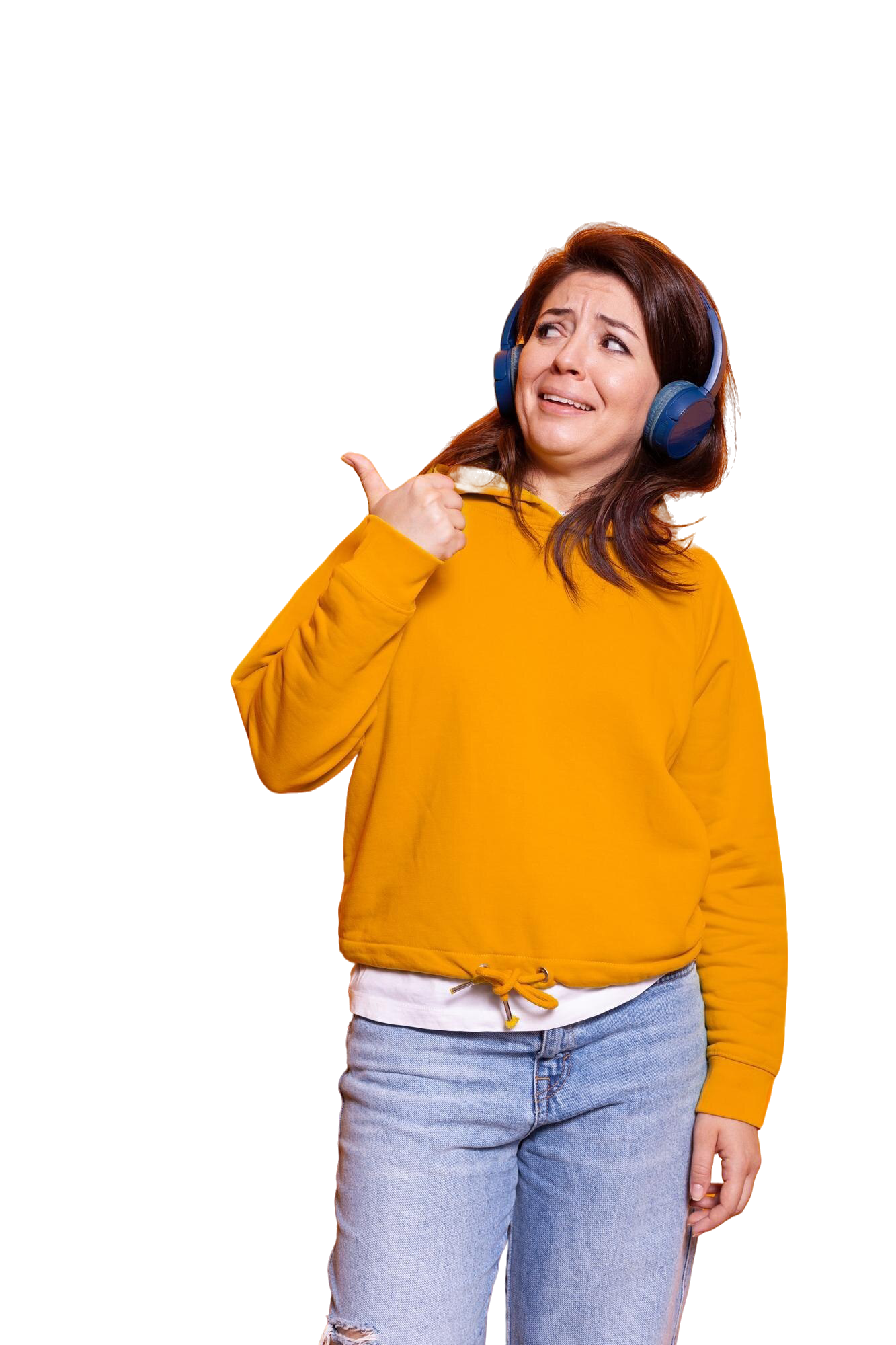 caucasian-woman-wearing-headphones-listen-song